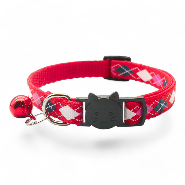⭐️Purr. Meow. Woof.⭐️ - Argyle Breakaway Safety Cat & Kitten Collar - Red / Cat