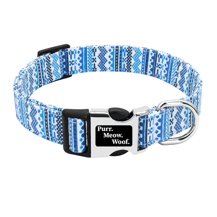 ⭐️Purr. Meow. Woof.⭐️ - Art Deco Dog Collar - Blue / S / No