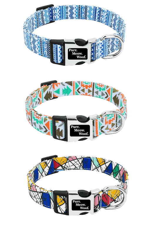 ⭐️Purr. Meow. Woof.⭐️ - Art Deco Dog Collar - Blue / S / No