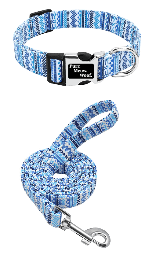 ⭐️Purr. Meow. Woof.⭐️ - Art Deco Dog Collar - Blue / S / Yes!