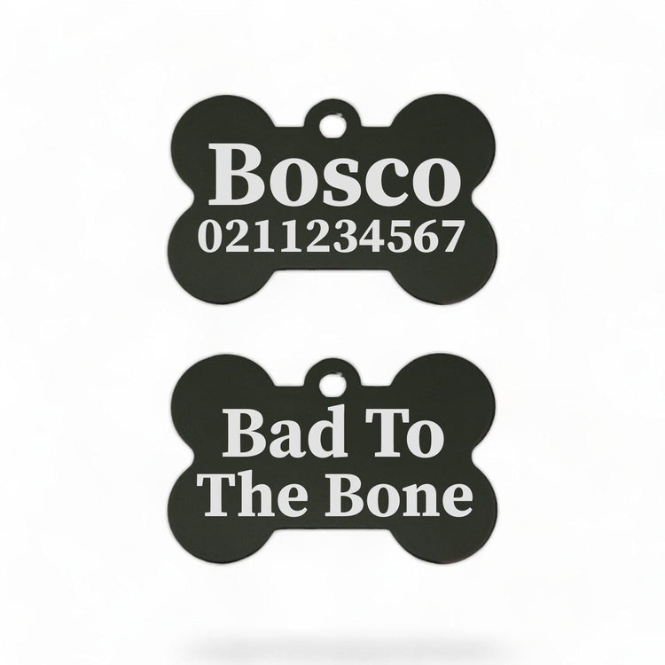 ⭐️Purr. Meow. Woof.⭐️ - Bad To The | Bone Aluminium | ID Dog Pet Tag - Black