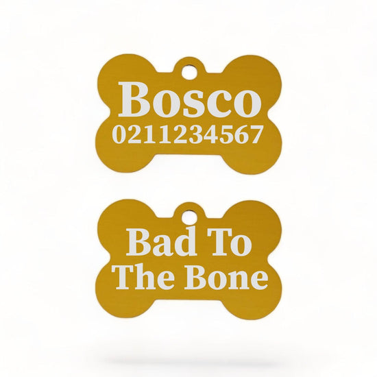 ⭐️Purr. Meow. Woof.⭐️ - Bad To The | Bone Aluminium | ID Dog Pet Tag - Gold