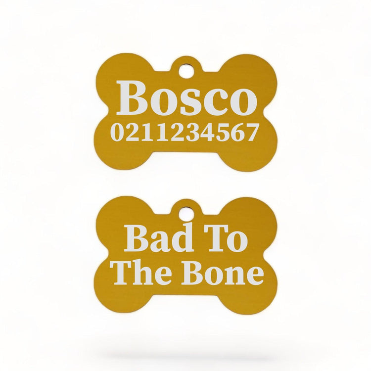 ⭐️Purr. Meow. Woof.⭐️ - Bad To The | Bone Aluminium | ID Dog Pet Tag - Gold