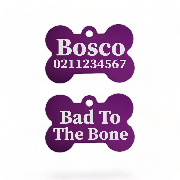⭐️Purr. Meow. Woof.⭐️ - Bad To The | Bone Aluminium | ID Dog Pet Tag - Purple