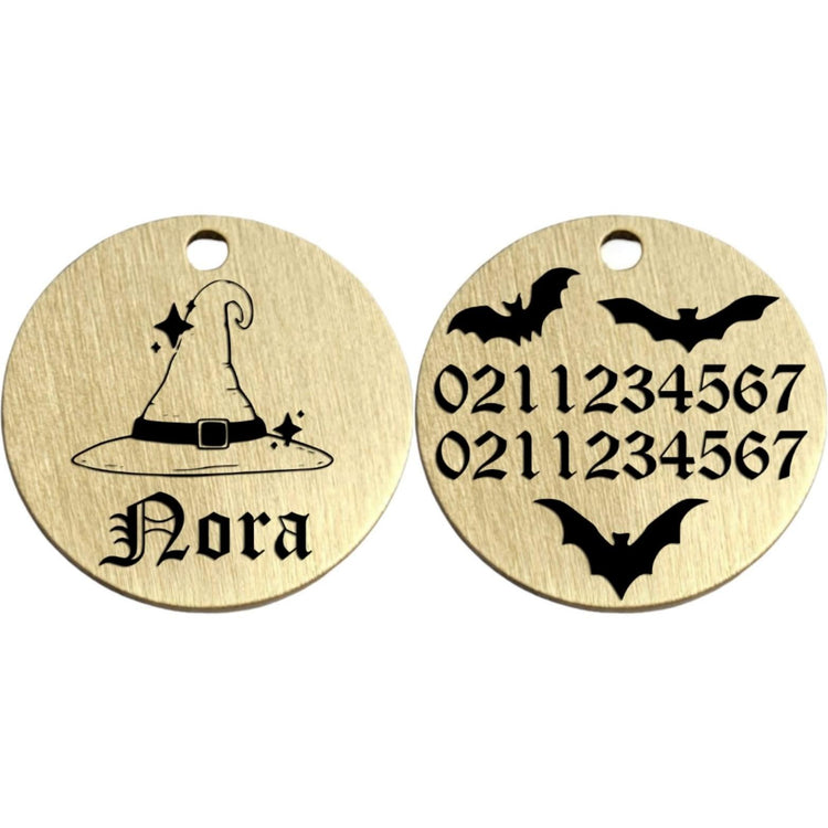 ⭐️Purr. Meow. Woof.⭐️ - Bewitched Brass Round Cat & Dog ID Pet Tag - Small