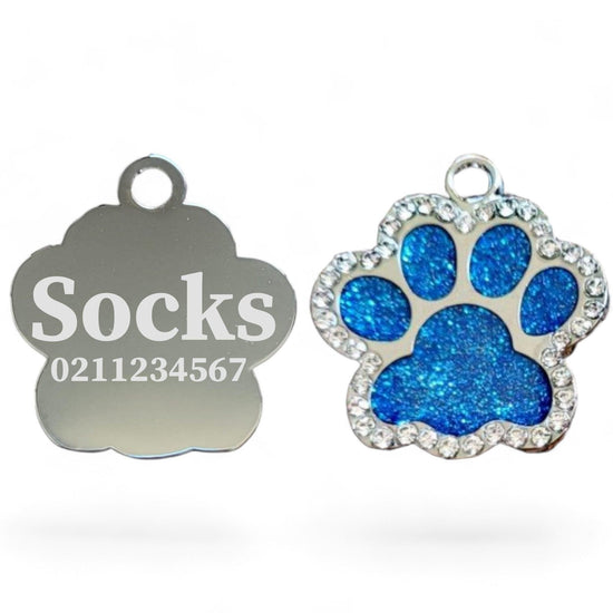 ⭐️Purr. Meow. Woof.⭐️ - Bling Paw Print Cat & Dog ID Pet Tag - DodgerBlue