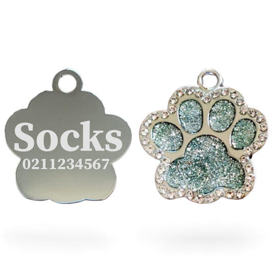 ⭐️Purr. Meow. Woof.⭐️ - Bling Paw Print Cat & Dog ID Pet Tag - White