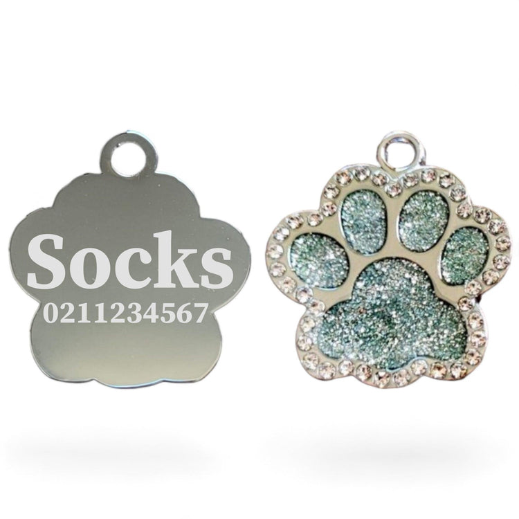 ⭐️Purr. Meow. Woof.⭐️ - Bling Paw Print Cat & Dog ID Pet Tag - White