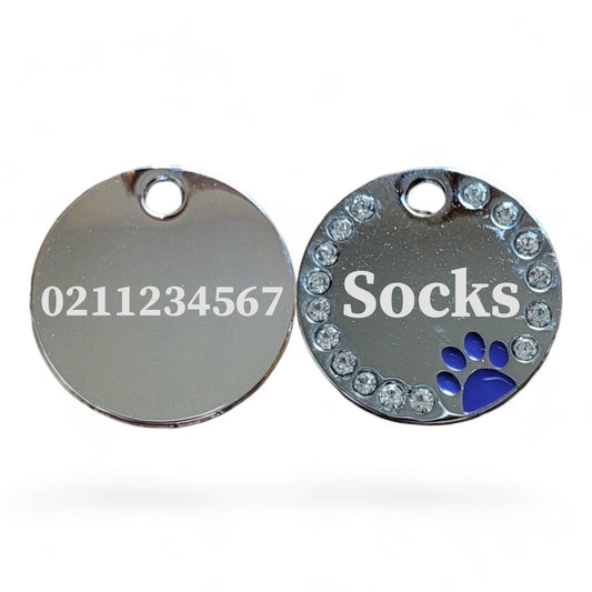 ⭐️Purr. Meow. Woof.⭐️ - Bling Round Paw Print Cat & Dog ID Pet Tag - RoyalBlue