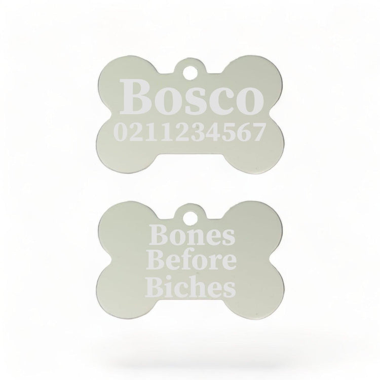 ⭐️Purr. Meow. Woof.⭐️ - Bones Before Bitches | Bone Aluminium | Dog ID Pet Tag - Silver