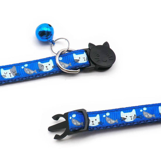 ⭐️Purr. Meow. Woof.⭐️ - Cat & Fish Breakaway Safety Kitten Collar - RoyalBlue