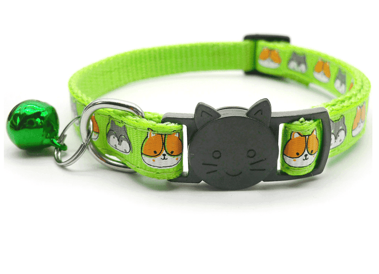 ⭐️Purr. Meow. Woof.⭐️ - Cat Face Breakaway Safety Cat Collar - Green