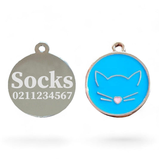 ⭐️Purr. Meow. Woof.⭐️ - Cat Face Round ID Pet Tag - DodgerBlue