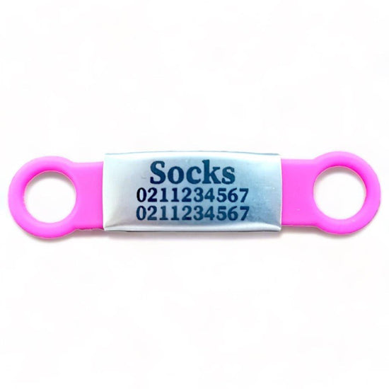 ⭐️Purr. Meow. Woof.⭐️ - Collar ID Name & 2 Numbers Cat ID Pet Tag - HotPink / Silver