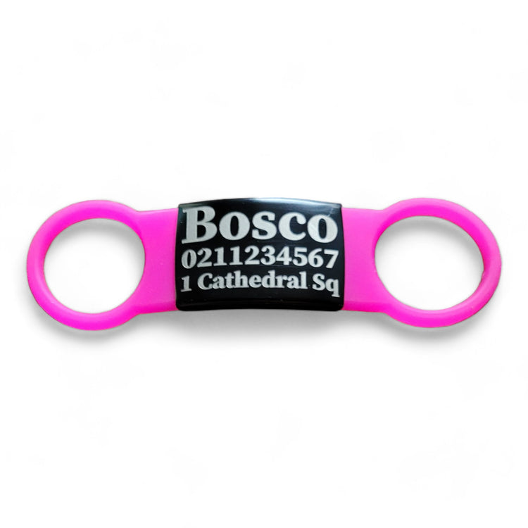 ⭐️Purr. Meow. Woof.⭐️ - Collar ID Name, Number & Address Cat & Dog ID Pet Tag - Large (Dog) / Black / HotPink