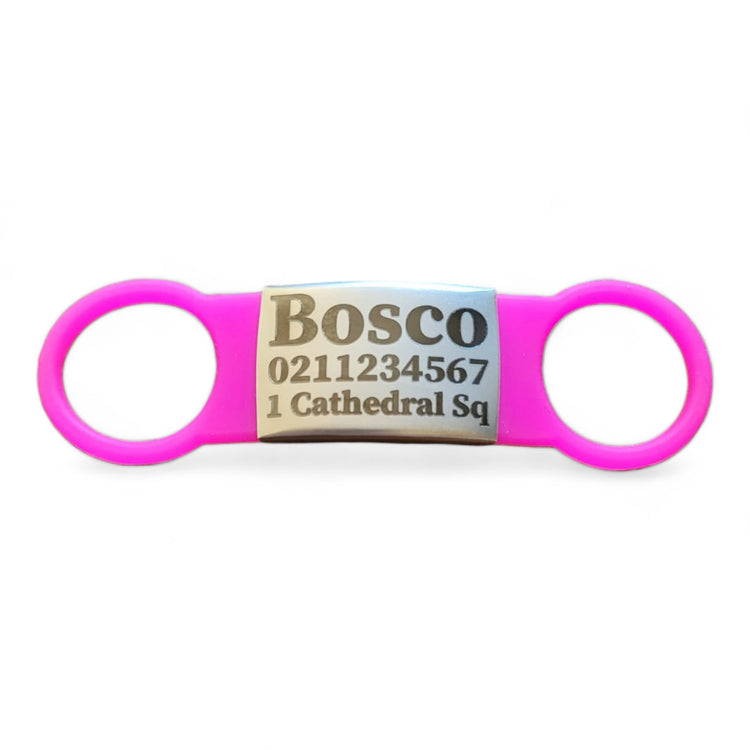 ⭐️Purr. Meow. Woof.⭐️ - Collar ID Name, Number & Address Cat & Dog ID Pet Tag - Large (Dog) / Silver / HotPink
