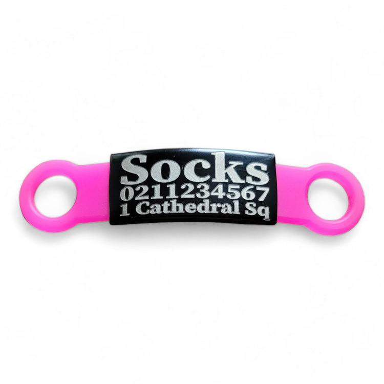 ⭐️Purr. Meow. Woof.⭐️ - Collar ID Name, Number & Address Cat & Dog ID Pet Tag - Small (Cat) / Black / HotPink