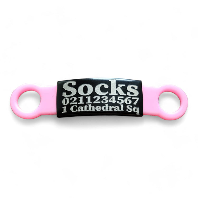 ⭐️Purr. Meow. Woof.⭐️ - Collar ID Name, Number & Address Cat & Dog ID Pet Tag - Small (Cat) / Black / LightPink