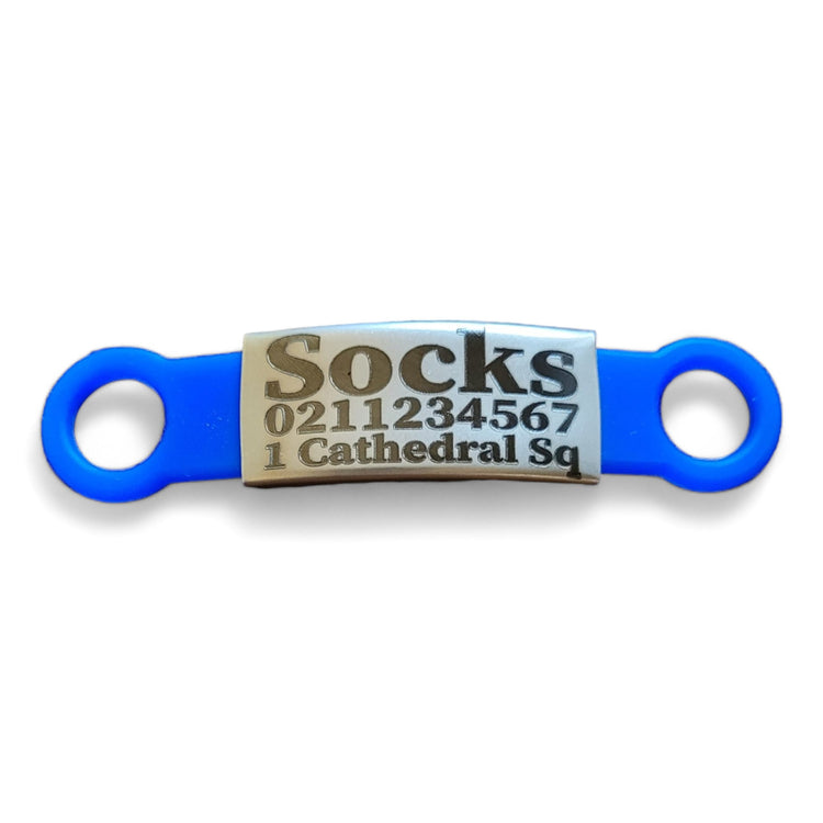 ⭐️Purr. Meow. Woof.⭐️ - Collar ID Name, Number & Address Cat & Dog ID Pet Tag - Small (Cat) / Silver / RoyalBlue