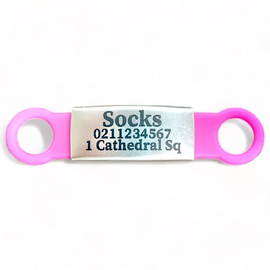 ⭐️Purr. Meow. Woof.⭐️ - Collar ID Name, Number & Address Cat ID Pet Tag - HotPink / Silver