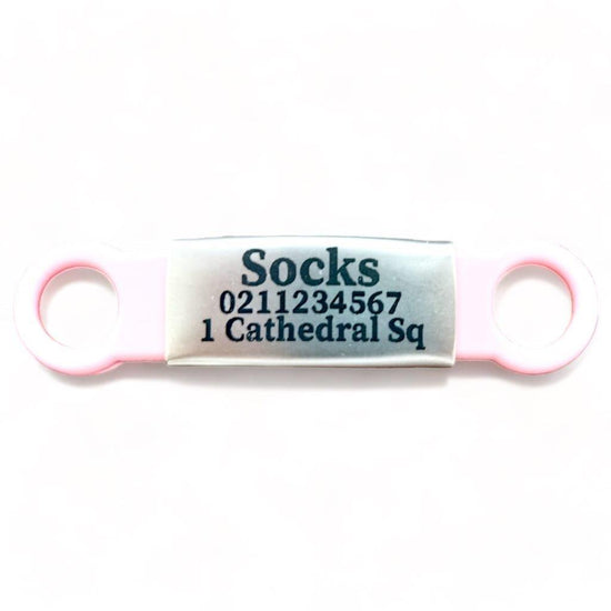 ⭐️Purr. Meow. Woof.⭐️ - Collar ID Name, Number & Address Cat ID Pet Tag - LightPink / Silver