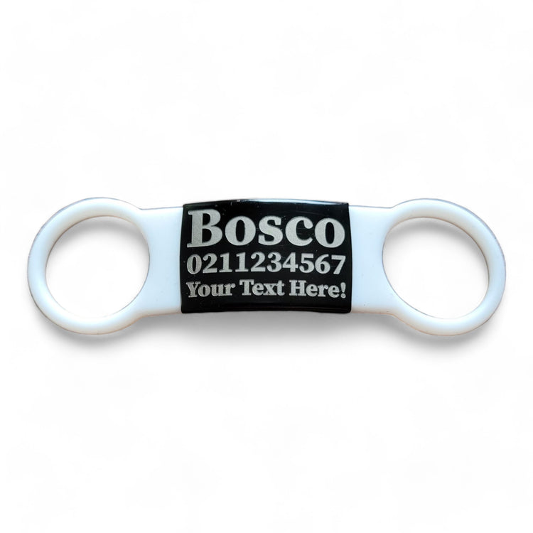 ⭐️Purr. Meow. Woof.⭐️ - Collar ID Name, Number & Custom Text Cat & Dog ID Pet Tag - Large (Dog) / Black / White