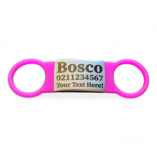 ⭐️Purr. Meow. Woof.⭐️ - Collar ID Name, Number & Custom Text Cat & Dog ID Pet Tag - Large (Dog) / Silver / HotPink