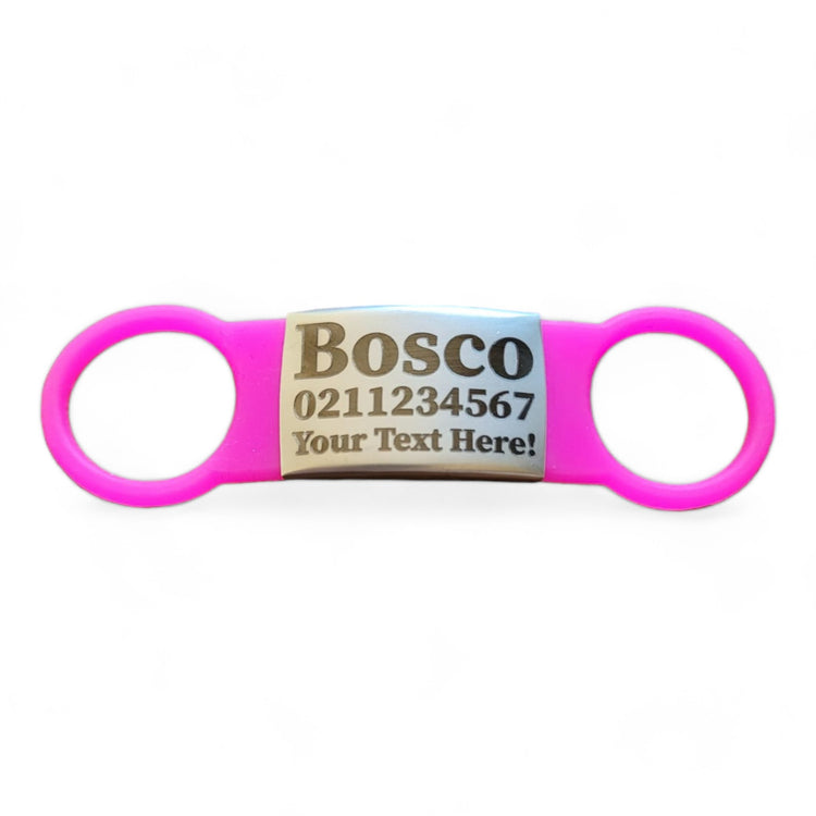 ⭐️Purr. Meow. Woof.⭐️ - Collar ID Name, Number & Custom Text Cat & Dog ID Pet Tag - Large (Dog) / Silver / HotPink