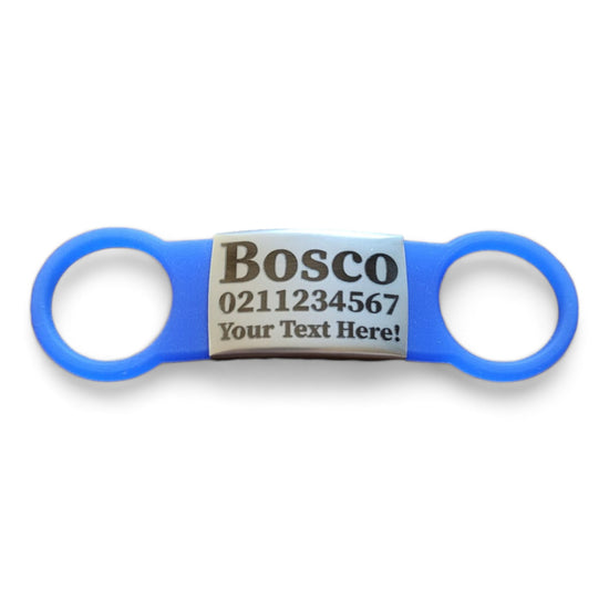 ⭐️Purr. Meow. Woof.⭐️ - Collar ID Name, Number & Custom Text Cat & Dog ID Pet Tag - Large (Dog) / Silver / RoyalBlue