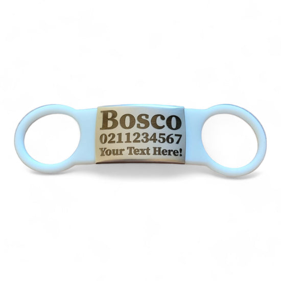 ⭐️Purr. Meow. Woof.⭐️ - Collar ID Name, Number & Custom Text Cat & Dog ID Pet Tag - Large (Dog) / Silver / White
