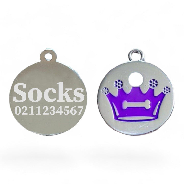 ⭐️Purr. Meow. Woof.⭐️ - Crown Round Cat & Dog ID Pet Tag - Purple