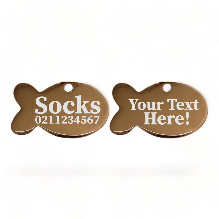 ⭐️Purr. Meow. Woof.⭐️ - Custom Text Baby Fish | Mirror Stainless | Cat ID Pet Tag - BurlyWood