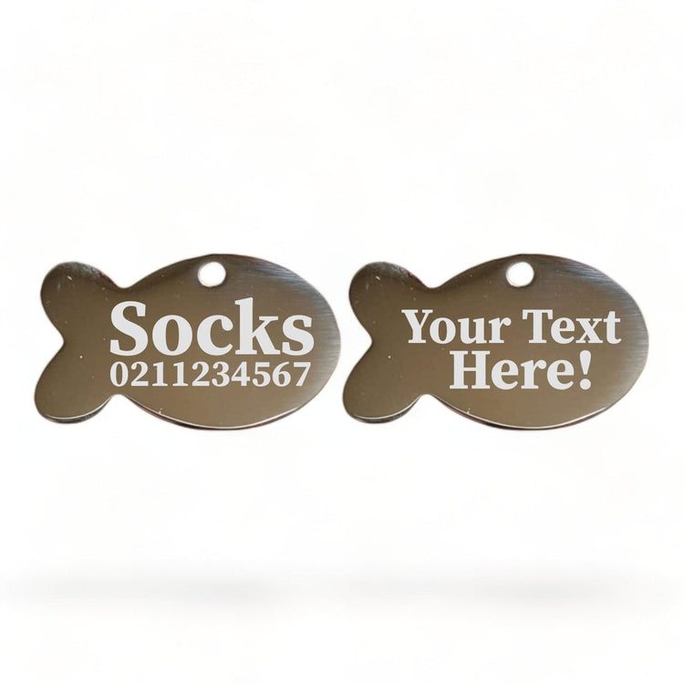 ⭐️Purr. Meow. Woof.⭐️ - Custom Text Baby Fish | Mirror Stainless | Cat ID Pet Tag - Silver