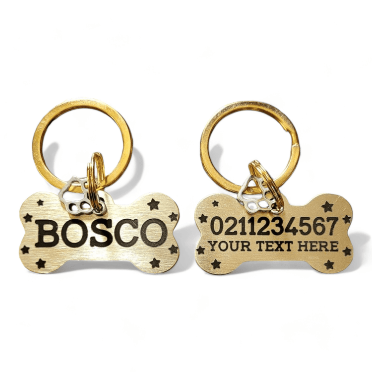 ⭐️Purr. Meow. Woof.⭐️ - Custom Text Bespoke Brass Bone Dog ID Pet Tag - Default Title