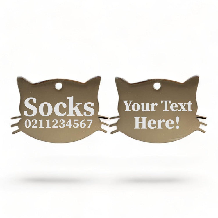 ⭐️Purr. Meow. Woof.⭐️ - Custom Text Cat Whiskers | Mirror Stainless | Cat ID Pet Tag - Silver