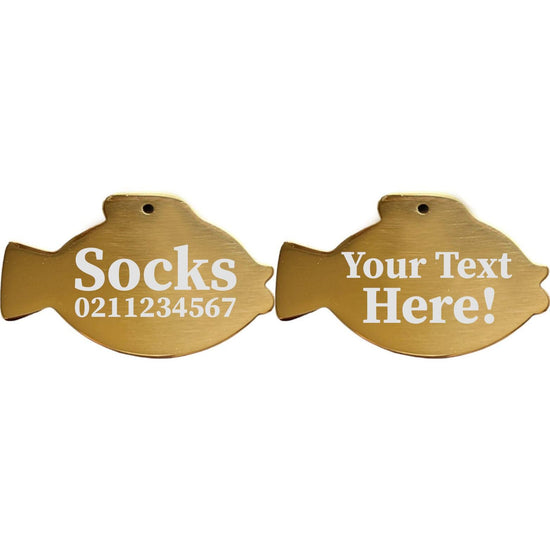 ⭐️Purr. Meow. Woof.⭐️ - Custom Text Fish | Mirror Stainless | Cat & Dog ID Pet Tag - Gold