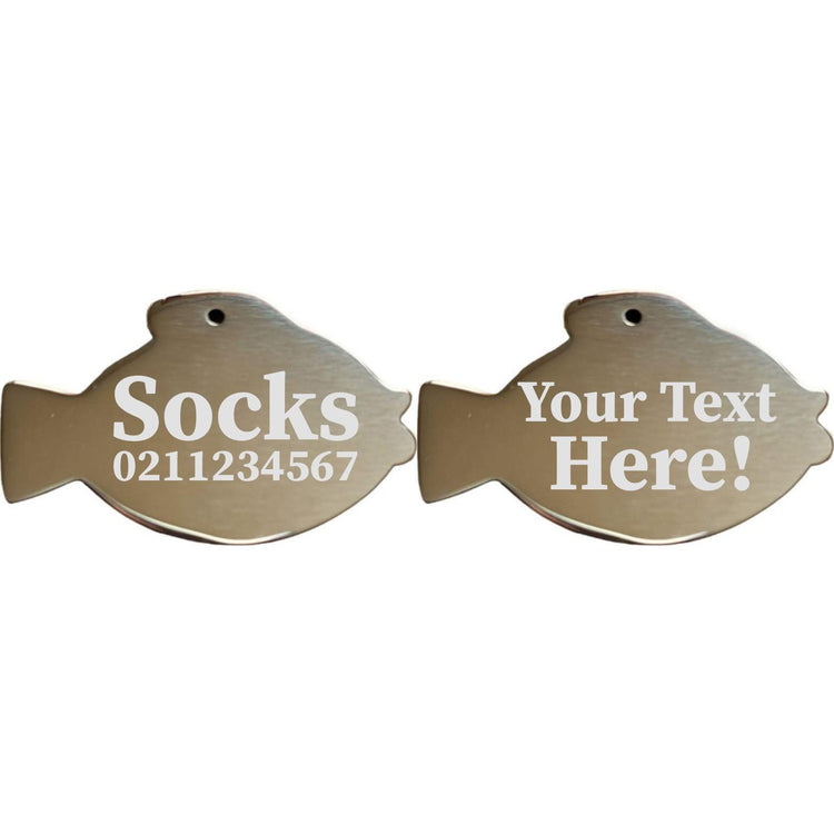 ⭐️Purr. Meow. Woof.⭐️ - Custom Text Fish | Mirror Stainless | Cat & Dog ID Pet Tag - Silver