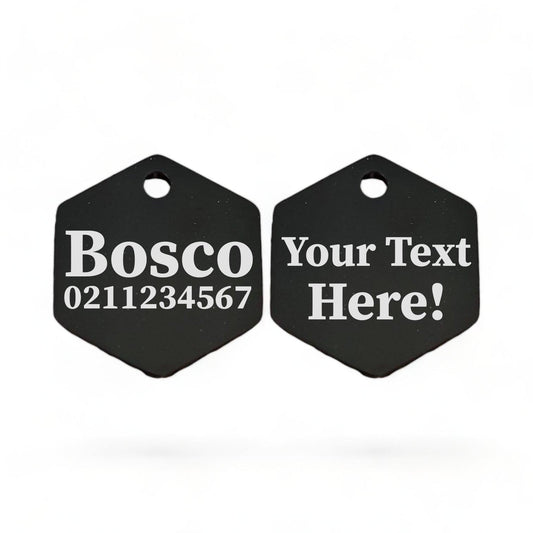 ⭐️Purr. Meow. Woof.⭐️ - Custom Text Mirror | Stainless Hexagon | Cat & Dog ID Pet Tag - Black / Large (Dog)
