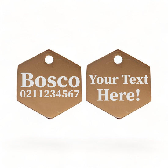 ⭐️Purr. Meow. Woof.⭐️ - Custom Text Mirror | Stainless Hexagon | Cat & Dog ID Pet Tag - BurlyWood / Large (Dog)