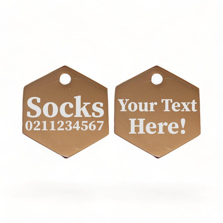 ⭐️Purr. Meow. Woof.⭐️ - Custom Text Mirror | Stainless Hexagon | Cat & Dog ID Pet Tag - BurlyWood / Small (Cat)