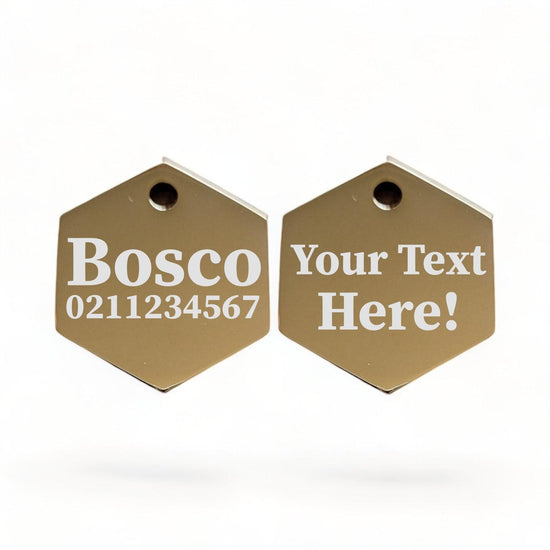 ⭐️Purr. Meow. Woof.⭐️ - Custom Text Mirror | Stainless Hexagon | Cat & Dog ID Pet Tag - Gold / Large (Dog)