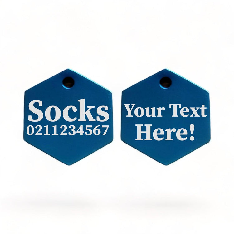 ⭐️Purr. Meow. Woof.⭐️ - Custom Text Mirror | Stainless Hexagon | Cat & Dog ID Pet Tag - MidnightBlue / Small (Cat)