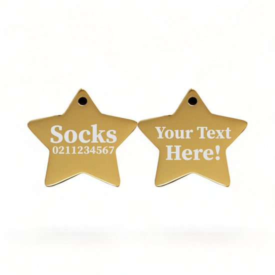⭐️Purr. Meow. Woof.⭐️ - Custom Text Mirror | Stainless Star | Dog & Cat ID Pet Tag - Gold / Cat (Small)