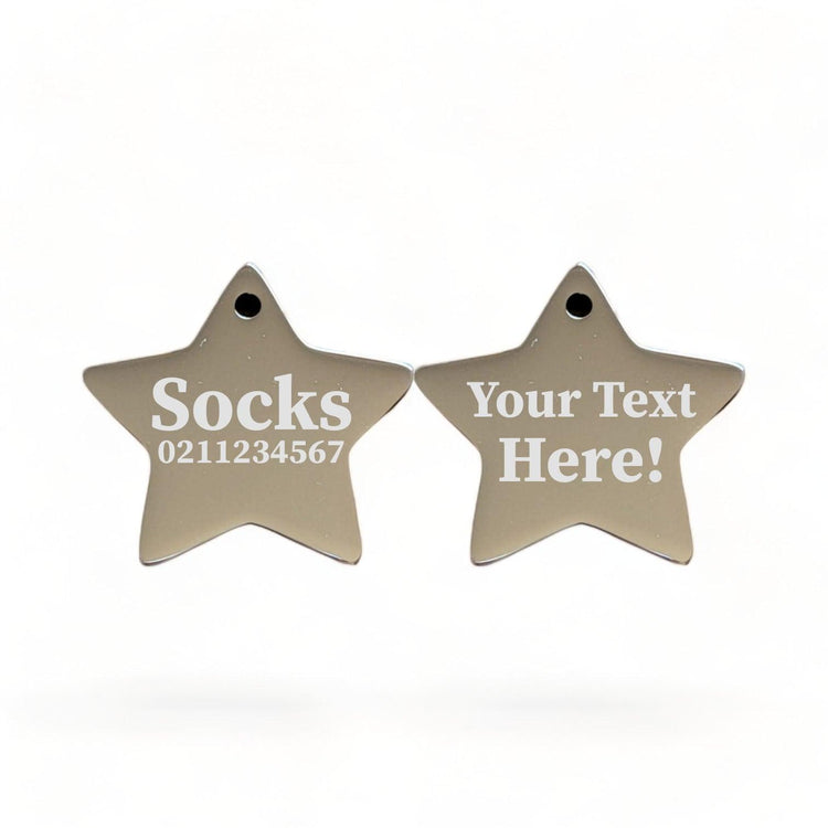 ⭐️Purr. Meow. Woof.⭐️ - Custom Text Mirror | Stainless Star | Dog & Cat ID Pet Tag - Silver / Cat (Small)