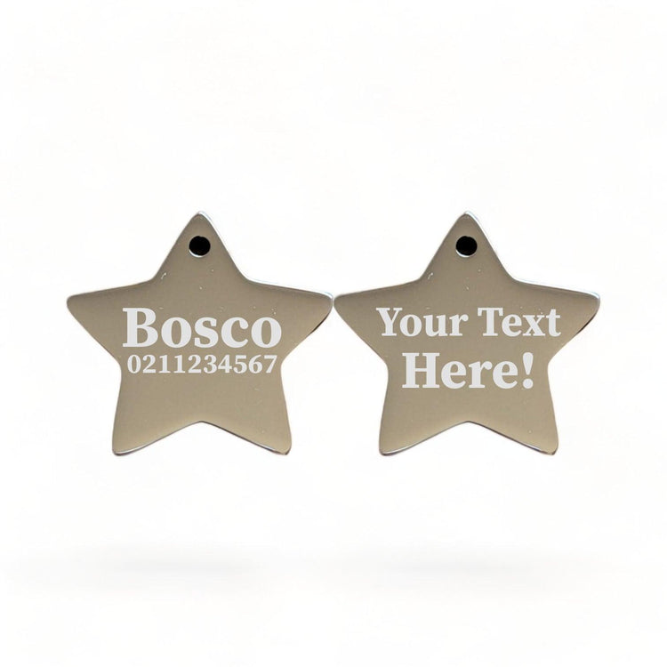 ⭐️Purr. Meow. Woof.⭐️ - Custom Text Mirror | Stainless Star | Dog & Cat ID Pet Tag - Silver / Dog (Large)