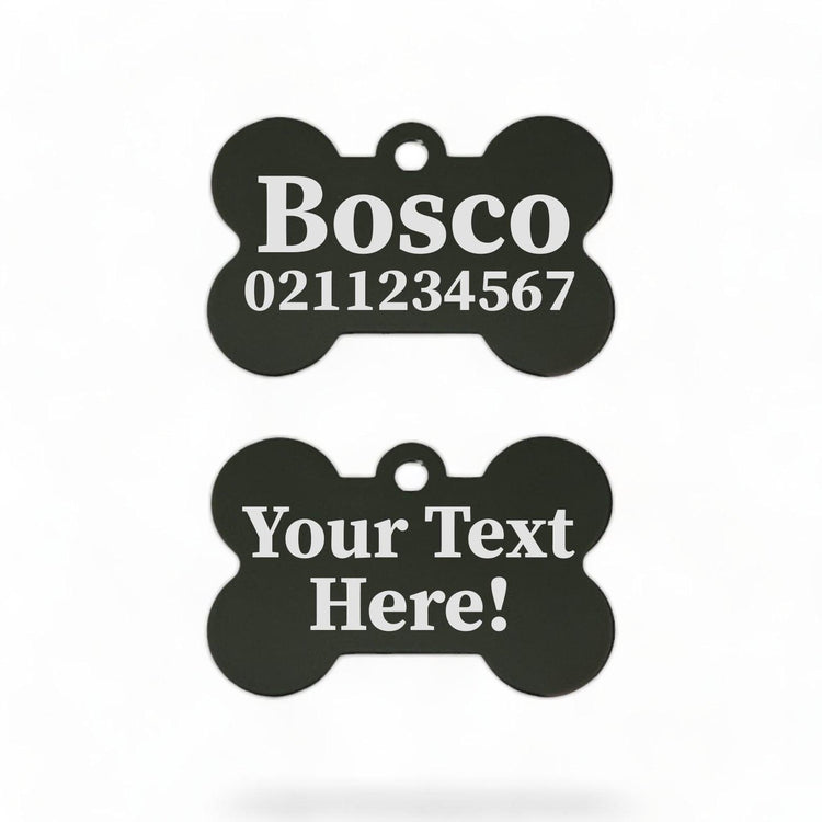 ⭐️Purr. Meow. Woof.⭐️ - Custom Text | Bone Aluminium | Dog ID Pet Tag - Black