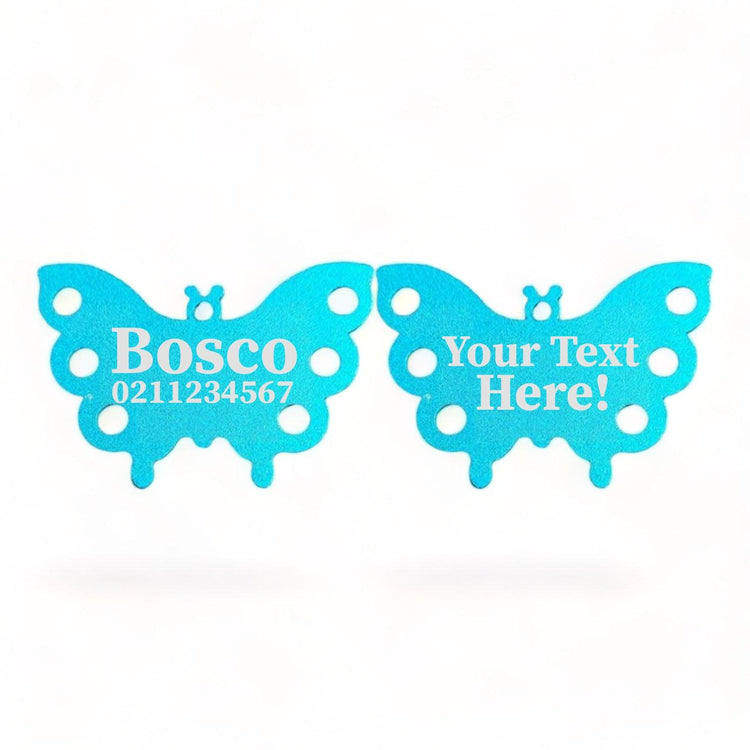 ⭐️Purr. Meow. Woof.⭐️ - Custom Text | Butterfly Aluminum | Dog ID Pet Tag - DodgerBlue