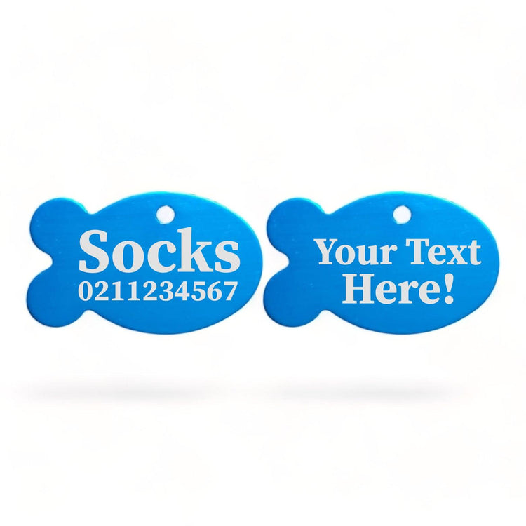 ⭐️Purr. Meow. Woof.⭐️ - Custom Text | Fish Aluminum | Cat, Kitten & Dog ID Pet Tag - DodgerBlue