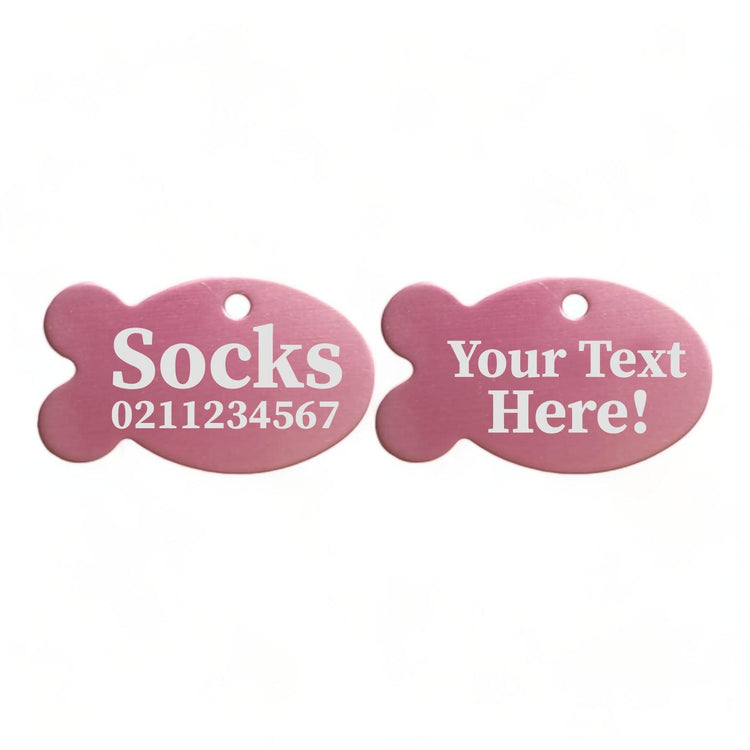 ⭐️Purr. Meow. Woof.⭐️ - Custom Text | Fish Aluminum | Cat, Kitten & Dog ID Pet Tag - LightPink