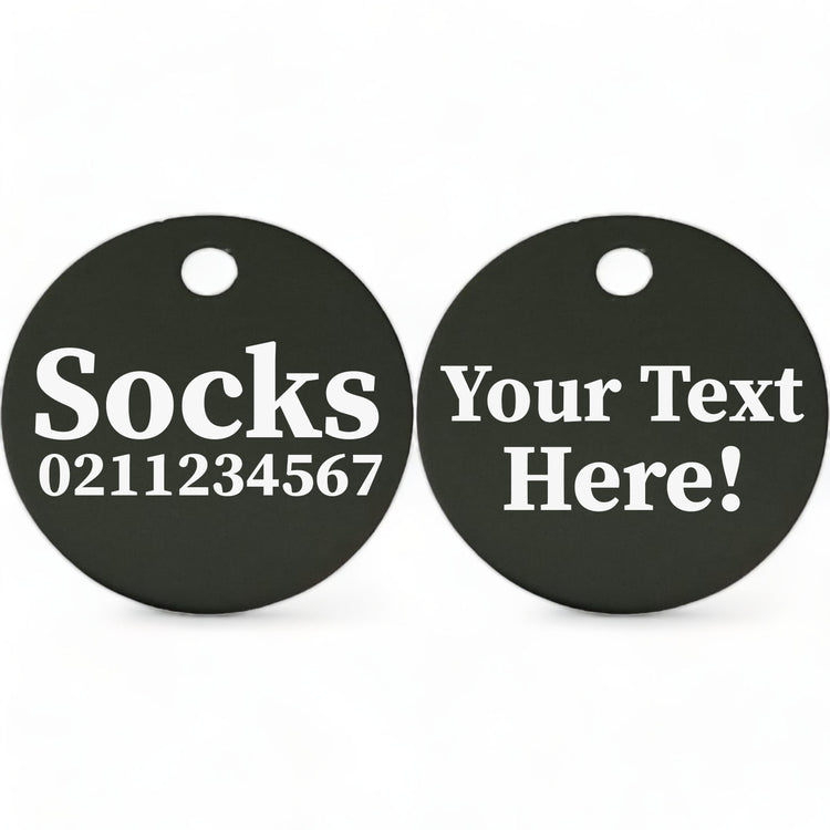 ⭐️Purr. Meow. Woof.⭐️ - Custom Text | Round Aluminium | Cat, Kitten & Dog ID Pet Tag - Black / Cat (Small)